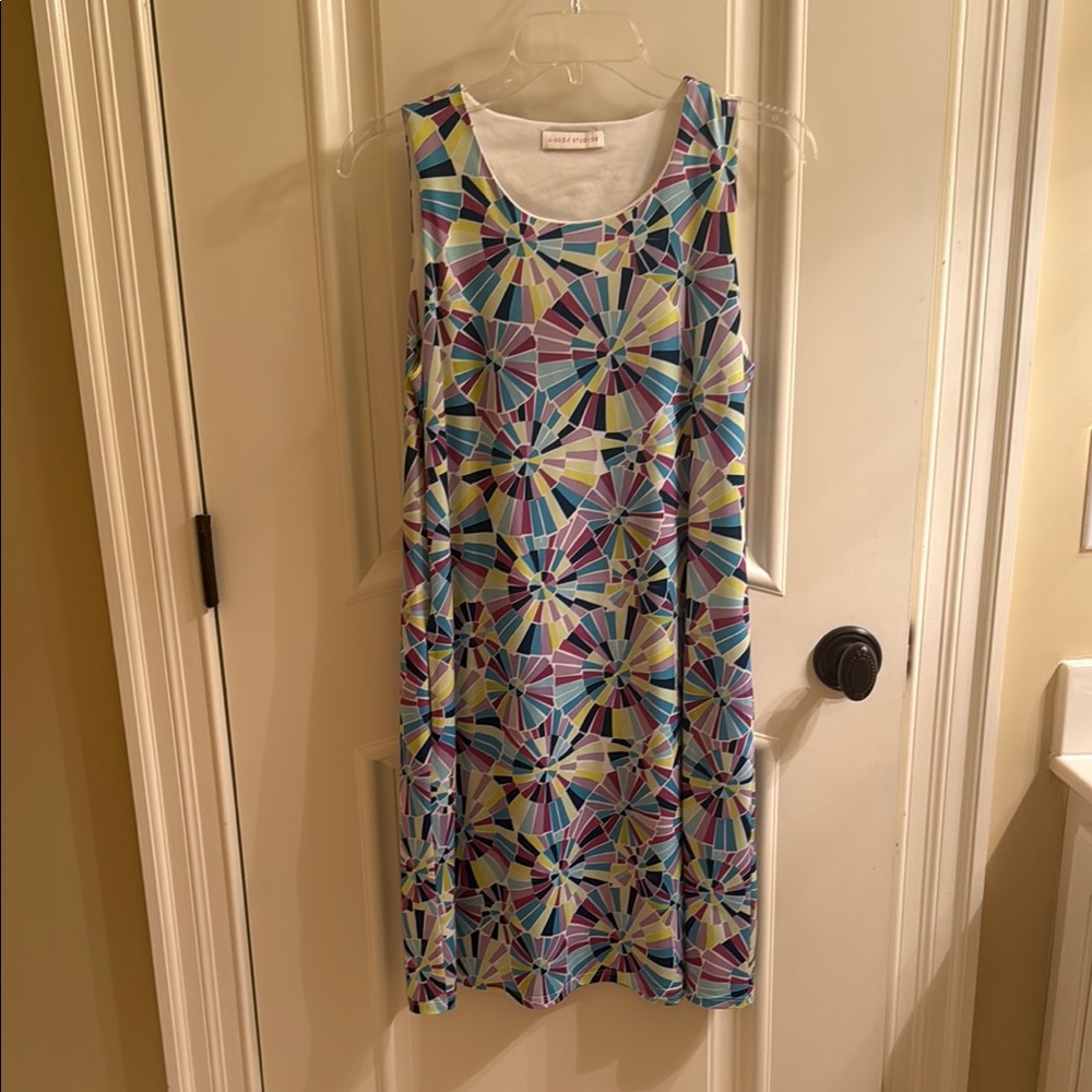 Cuddy Studios Green Blue and Purple Patterned Dress